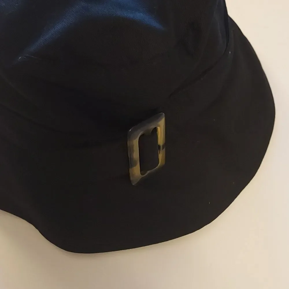 Black Cloche Bucket Hat with Tortoiseshell Buckle Women's Packable Hat